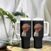Together We Are America Bunny Holding Football Tumbler With Handle Unity Game Day Inspirational Quote