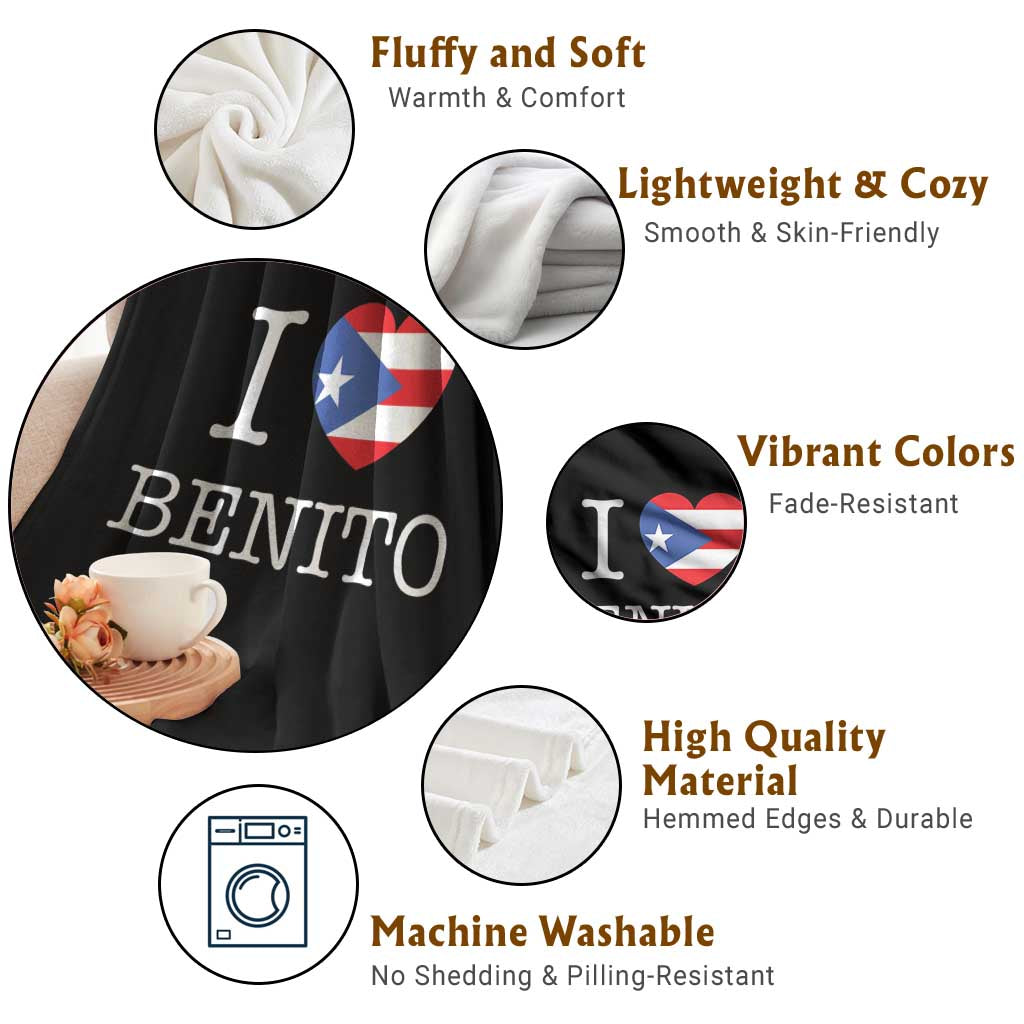 I Love Benito Puerto Rico Flag Heart Throw Blanket Boricua Music Fan Game Day Everyday