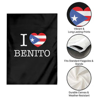 I Love Benito Puerto Rico Flag Heart Garden Flag Boricua Music Fan Game Day Everyday