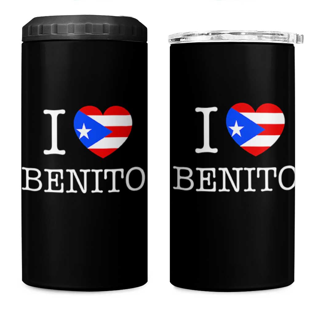 I Love Benito Puerto Rico Flag Heart 4 in 1 Can Cooler Tumbler Boricua Music Fan Game Day Everyday