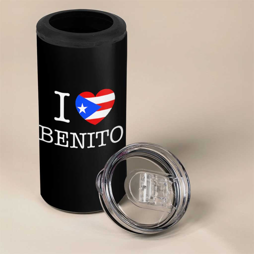 I Love Benito Puerto Rico Flag Heart 4 in 1 Can Cooler Tumbler Boricua Music Fan Game Day Everyday