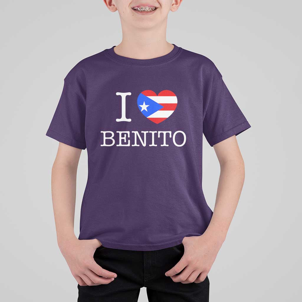 I Love Benito Puerto Rico Flag Heart T Shirt For Kid Boricua Music Fan Game Day Everyday