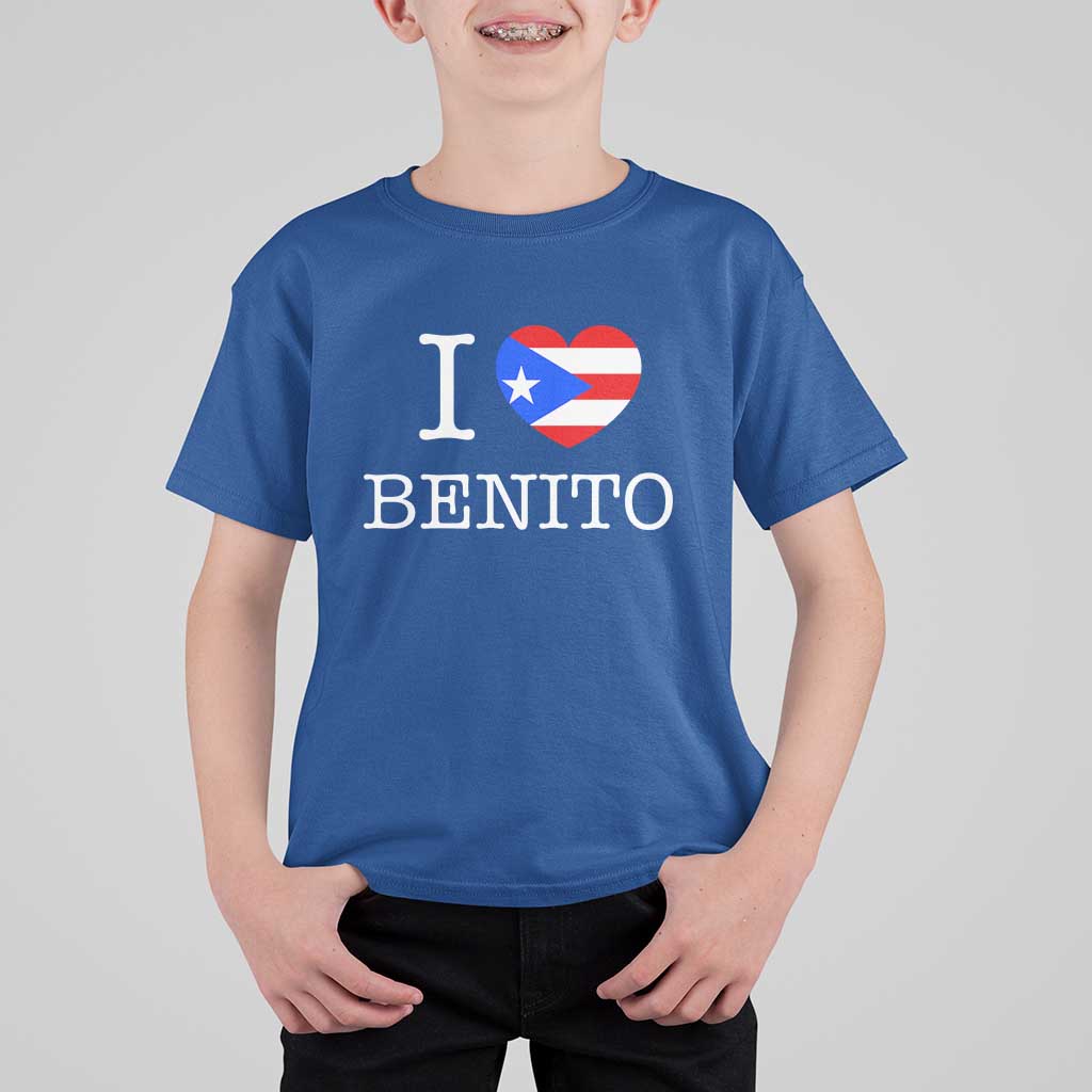 I Love Benito Puerto Rico Flag Heart T Shirt For Kid Boricua Music Fan Game Day Everyday