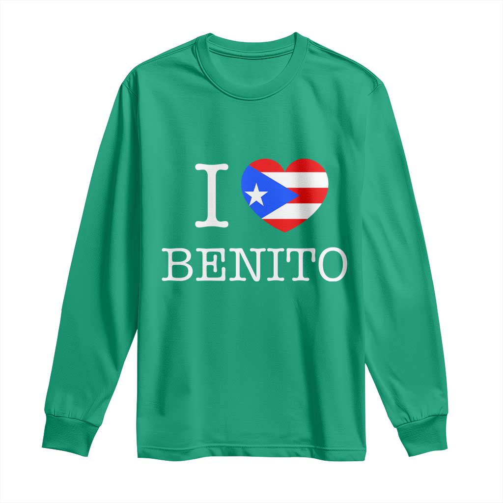 I Love Benito Puerto Rico Flag Heart Long Sleeve Shirt Boricua Music Fan Game Day Everyday