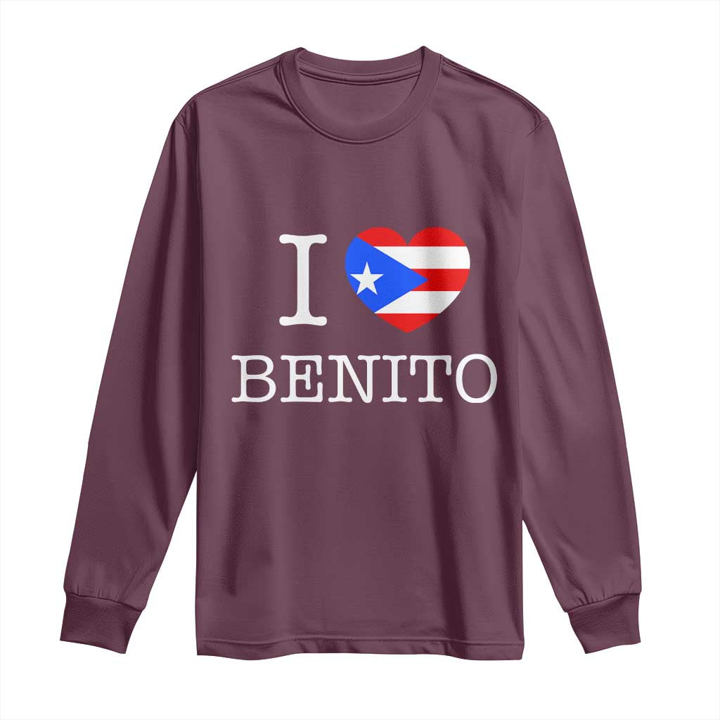 I Love Benito Puerto Rico Flag Heart Long Sleeve Shirt Boricua Music Fan Game Day Everyday