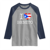 I Love Benito Puerto Rico Flag Heart Raglan Shirt Boricua Music Fan Game Day Everyday