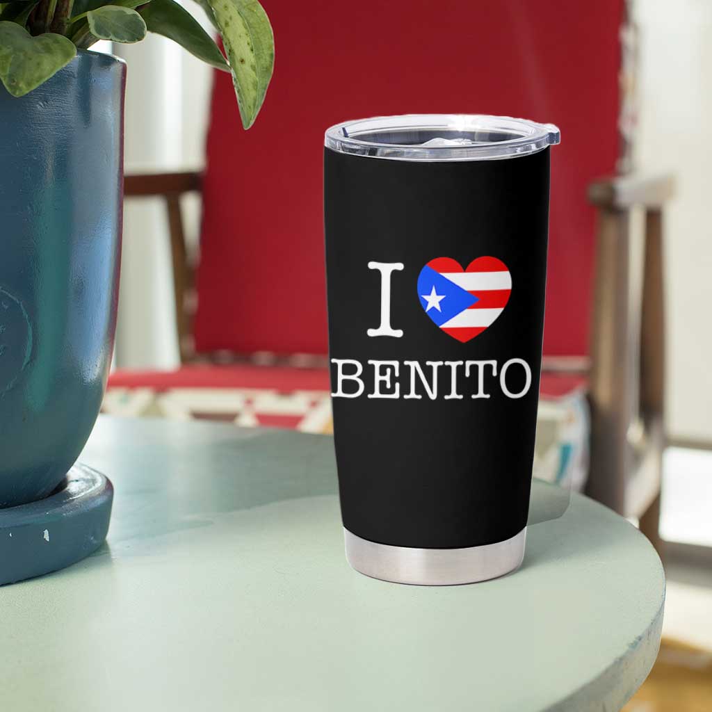 I Love Benito Puerto Rico Flag Heart Tumbler Cup Boricua Music Fan Game Day Everyday