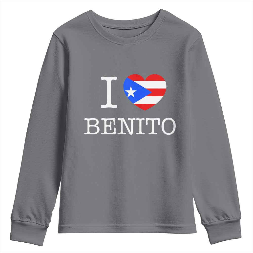 I Love Benito Puerto Rico Flag Heart Youth Sweatshirt Boricua Music Fan Game Day Everyday