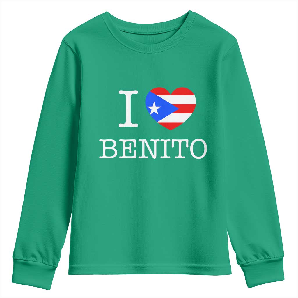 I Love Benito Puerto Rico Flag Heart Youth Sweatshirt Boricua Music Fan Game Day Everyday