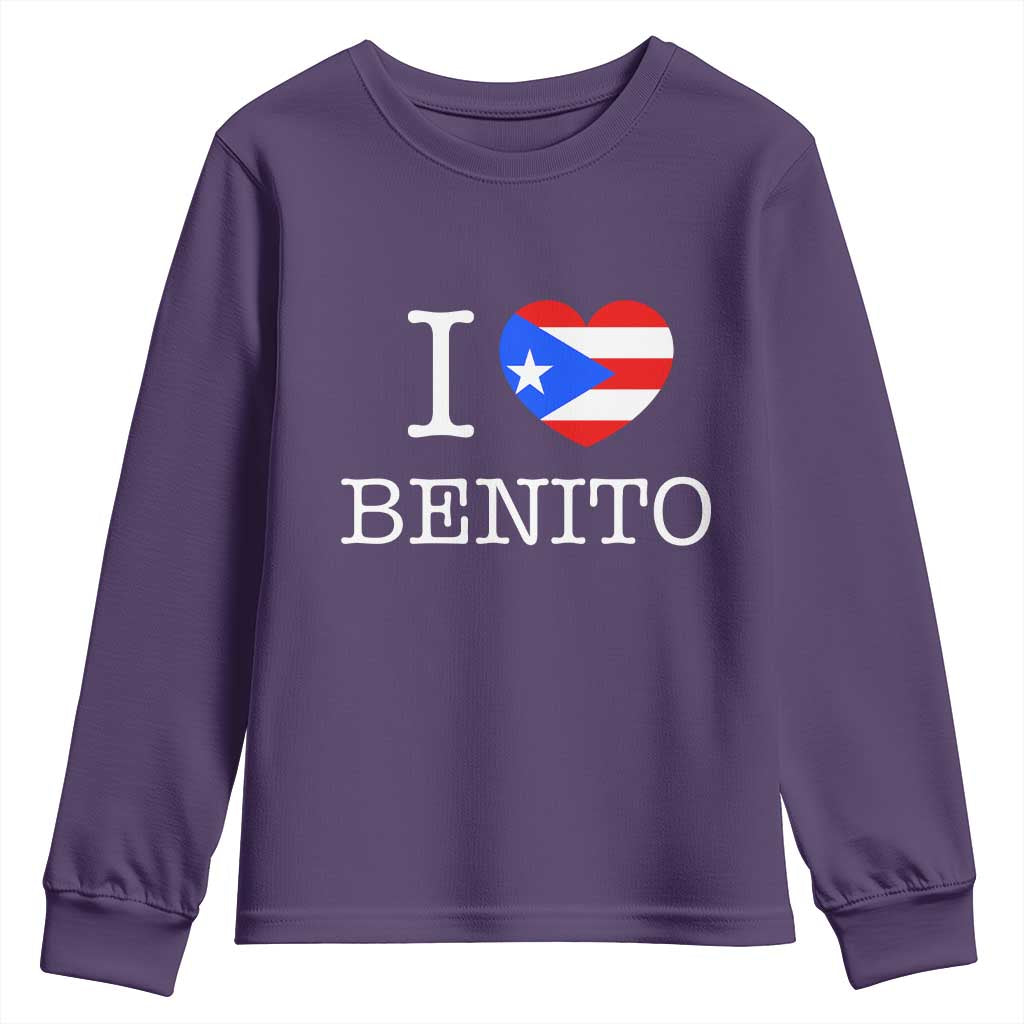 I Love Benito Puerto Rico Flag Heart Youth Sweatshirt Boricua Music Fan Game Day Everyday