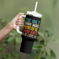 The Only Thing More Powerful Than Hate Is Love Tumbler With Handle Bold Retro Typography Bunny Inspirational Quote