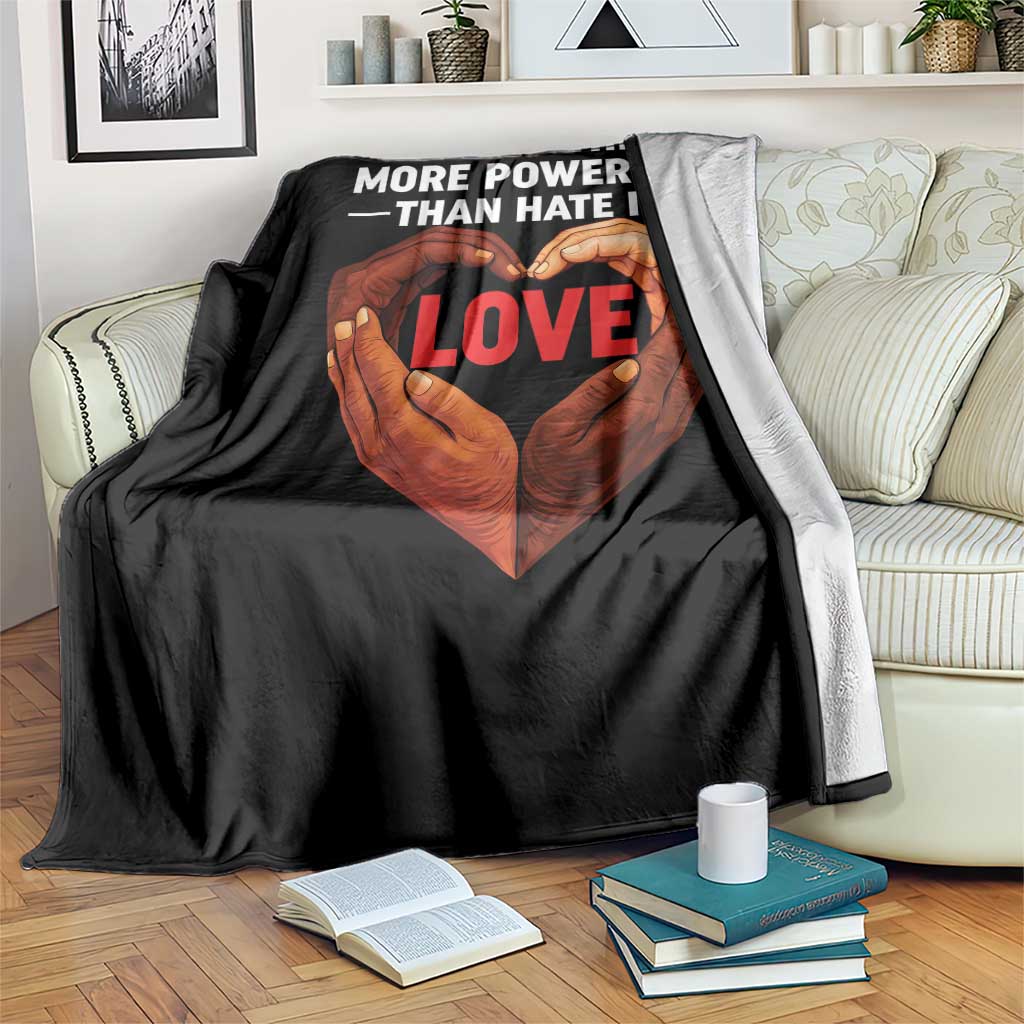 The Only Thing More Powerful Than Hate Is Love Throw Blanket Heart in Hands Unity Bunny Inspirational Quote