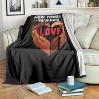 The Only Thing More Powerful Than Hate Is Love Throw Blanket Heart in Hands Unity Bunny Inspirational Quote