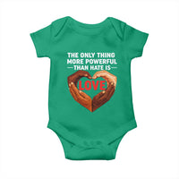 The Only Thing More Powerful Than Hate Is Love Baby Onesie Heart in Hands Unity Bunny Inspirational Quote