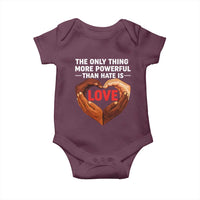 The Only Thing More Powerful Than Hate Is Love Baby Onesie Heart in Hands Unity Bunny Inspirational Quote