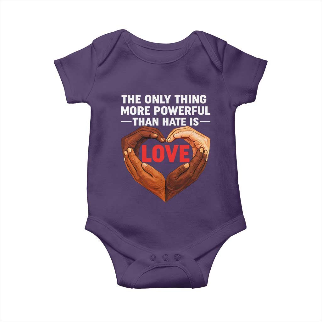 The Only Thing More Powerful Than Hate Is Love Baby Onesie Heart in Hands Unity Bunny Inspirational Quote