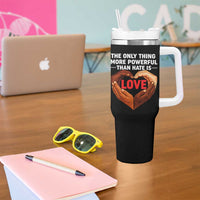 The Only Thing More Powerful Than Hate Is Love Tumbler With Handle Heart in Hands Unity Bunny Inspirational Quote