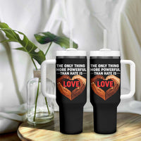The Only Thing More Powerful Than Hate Is Love Tumbler With Handle Heart in Hands Unity Bunny Inspirational Quote