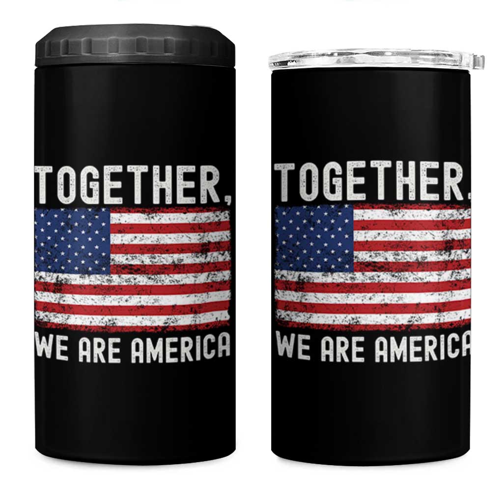 Together We Are America Vintage Football 4 in 1 Can Cooler Tumbler Classic Patriotic Sports Bunny Inspirational Quote
