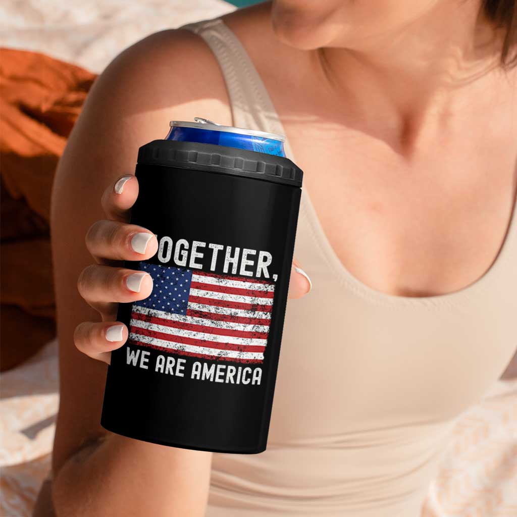 Together We Are America Vintage Football 4 in 1 Can Cooler Tumbler Classic Patriotic Sports Bunny Inspirational Quote