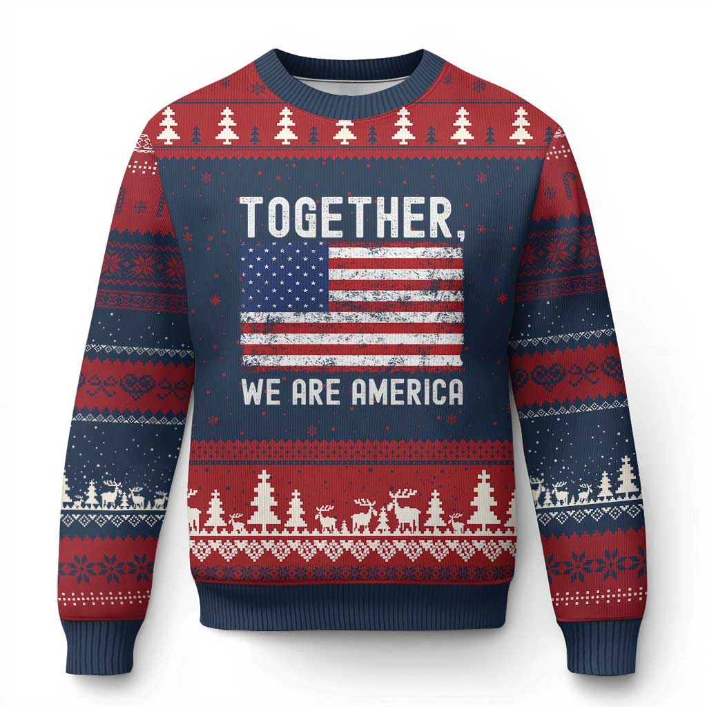 Together We Are America Vintage Football Ugly Christmas Sweater Classic Patriotic Sports Bunny Inspirational Quote