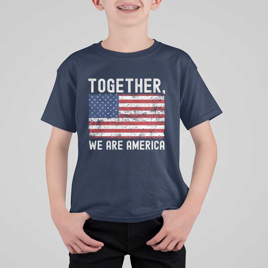 Together We Are America Vintage Football T Shirt For Kid Classic Patriotic Sports Bunny Inspirational Quote
