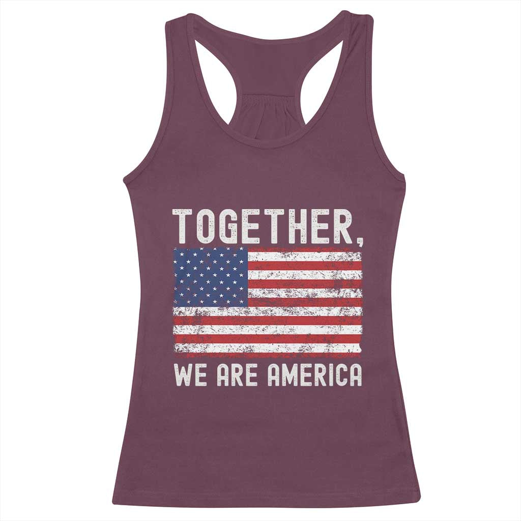 Together We Are America Vintage Football Racerback Tank Top Classic Patriotic Sports Bunny Inspirational Quote