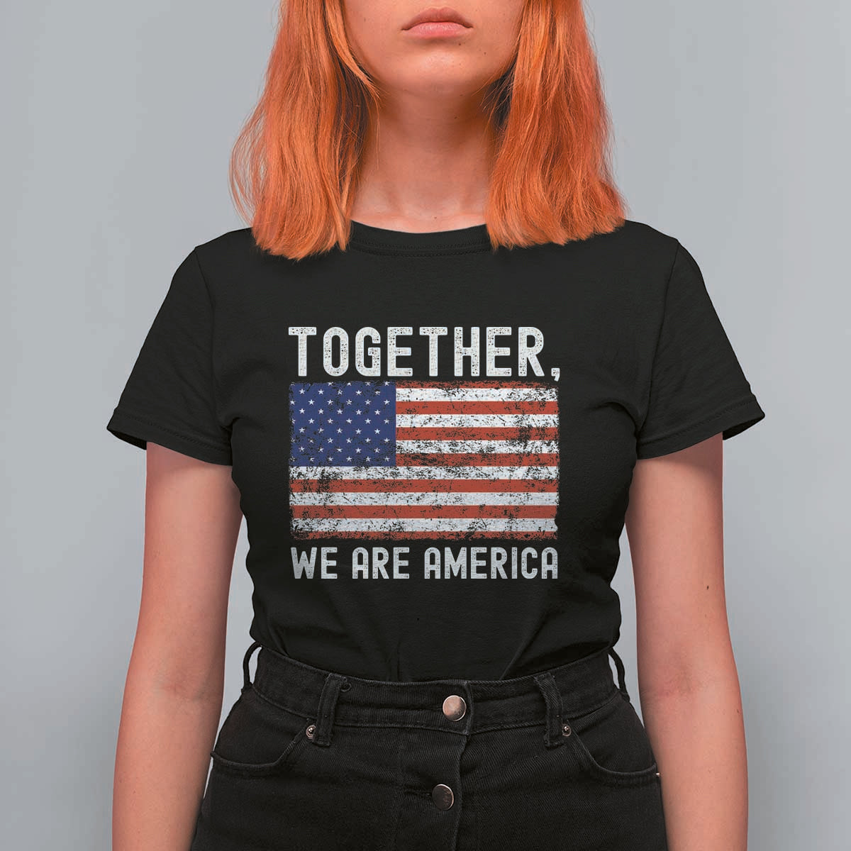 Together We Are America Vintage Football T Shirt For Women Classic Patriotic Sports Bunny Inspirational Quote