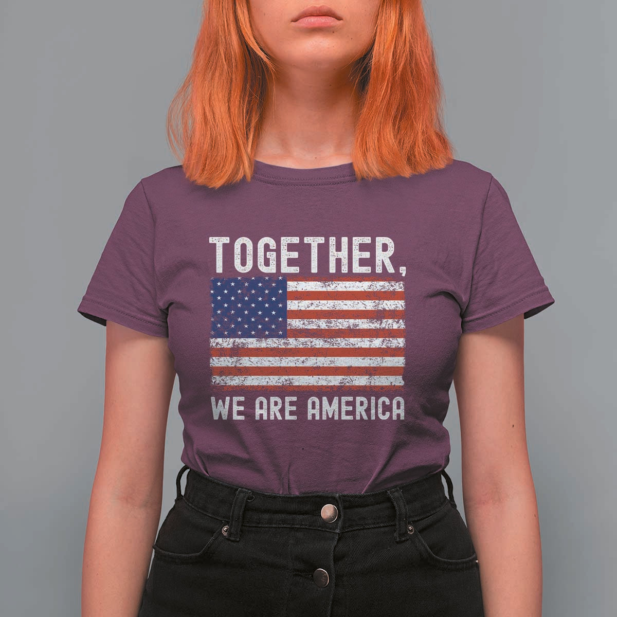 Together We Are America Vintage Football T Shirt For Women Classic Patriotic Sports Bunny Inspirational Quote