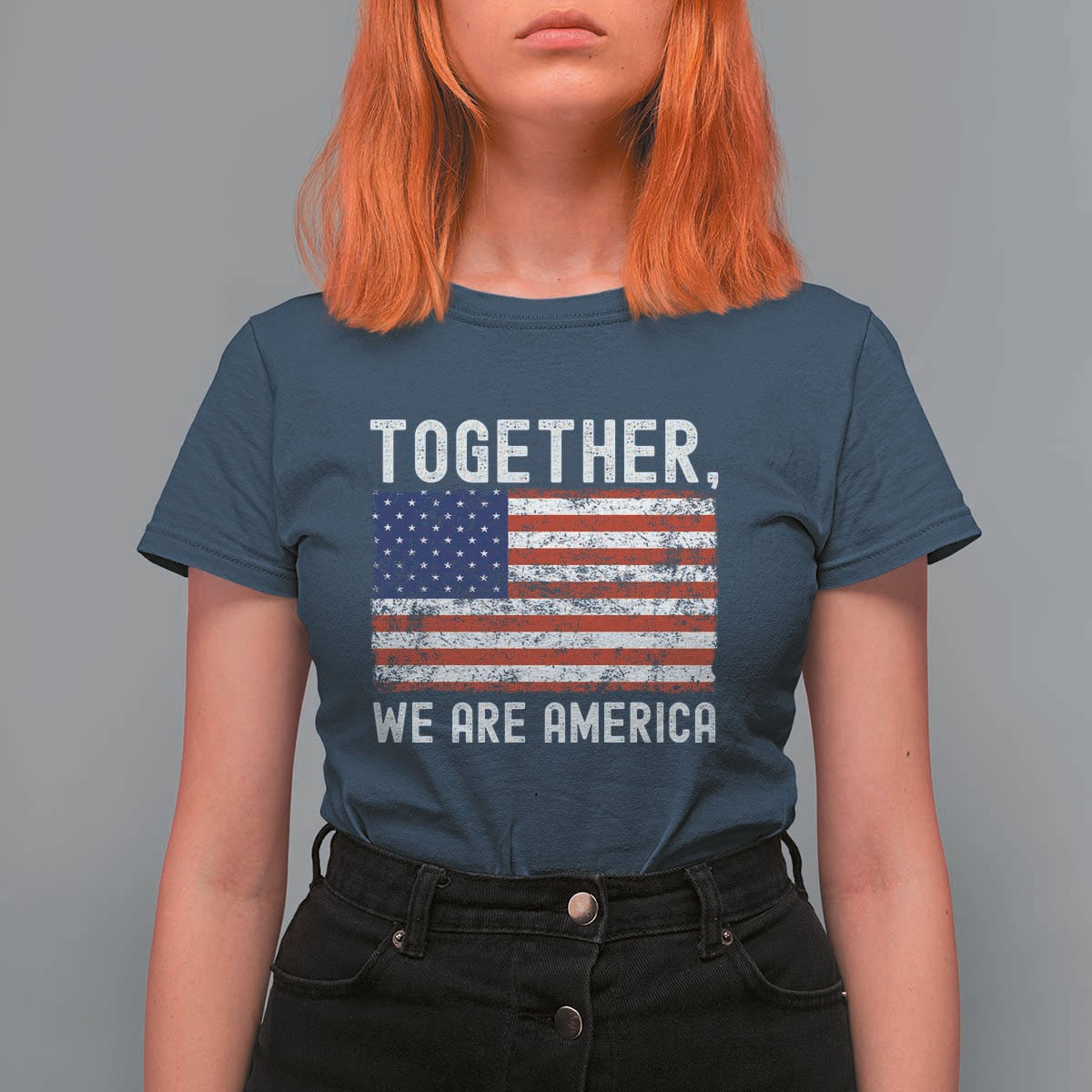 Together We Are America Vintage Football T Shirt For Women Classic Patriotic Sports Bunny Inspirational Quote