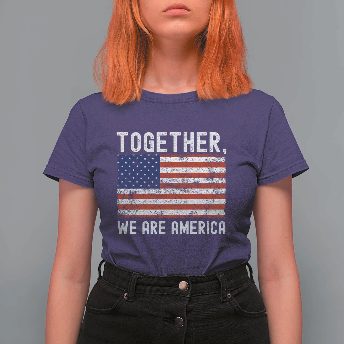 Together We Are America Vintage Football T Shirt For Women Classic Patriotic Sports Bunny Inspirational Quote