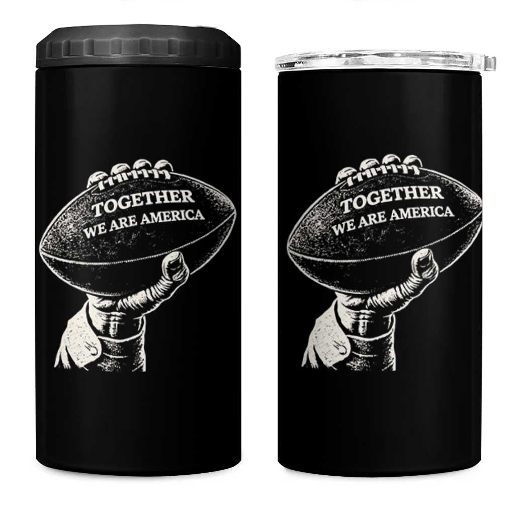 Together We Are America Vintage Football 4 in 1 Can Cooler Tumbler Patriotic Sports Pride Bunny Inspirational Quote