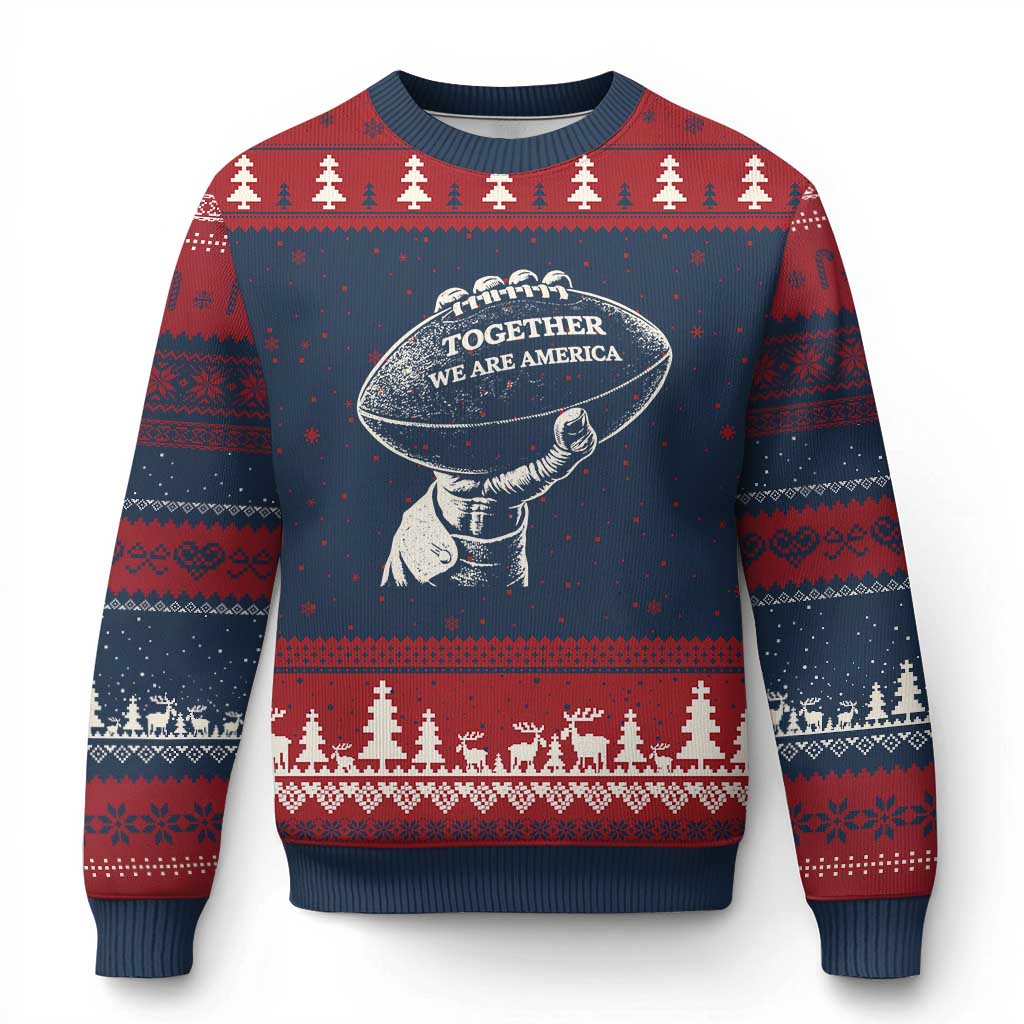 Together We Are America Vintage Football Ugly Christmas Sweater Patriotic Sports Pride Bunny Inspirational Quote