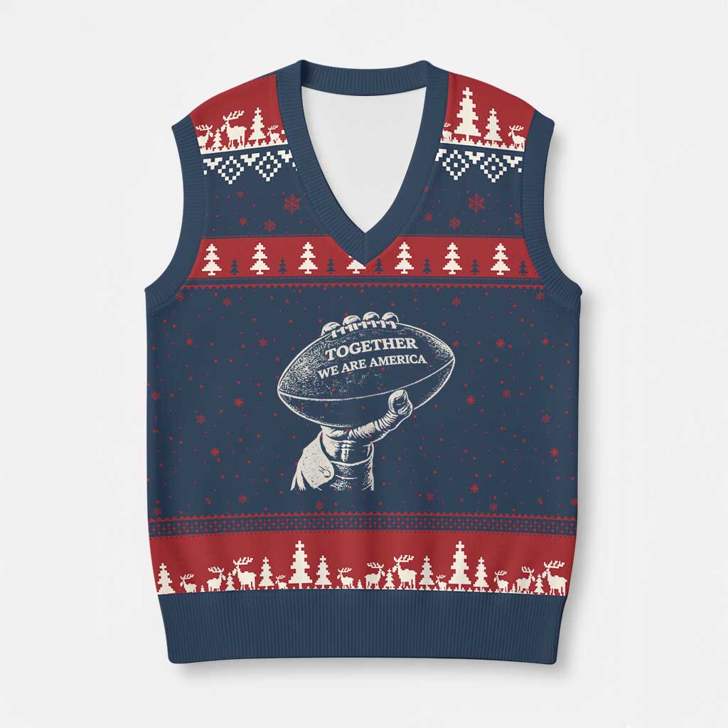 Together We Are America Vintage Football V-Neck Knit Sweater Vest Patriotic Sports Pride Bunny Inspirational Quote