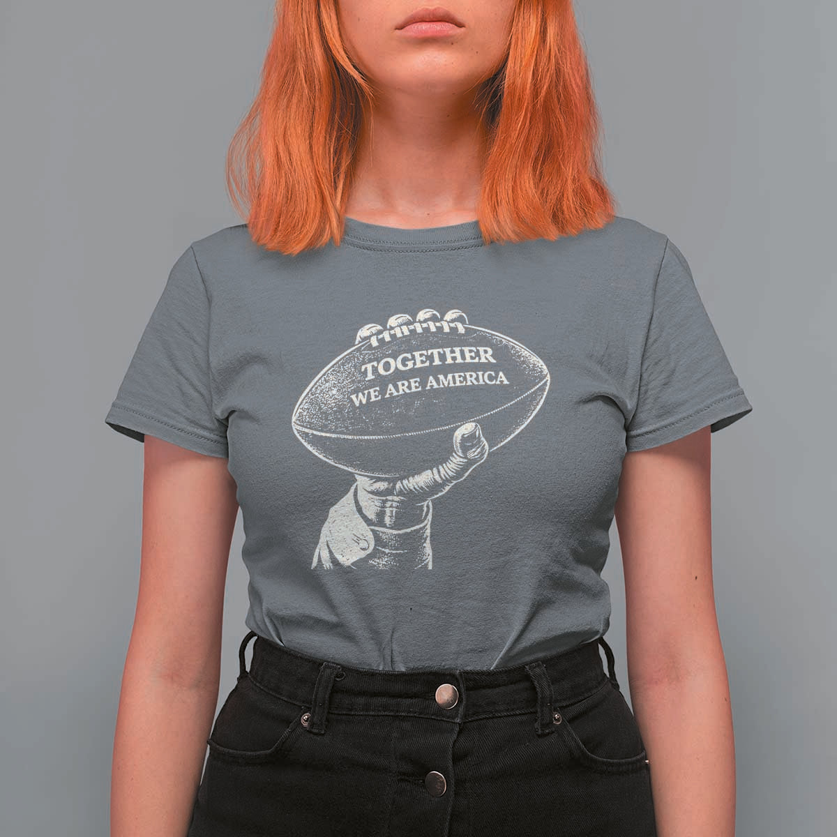 Together We Are America Vintage Football T Shirt For Women Patriotic Sports Pride Bunny Inspirational Quote