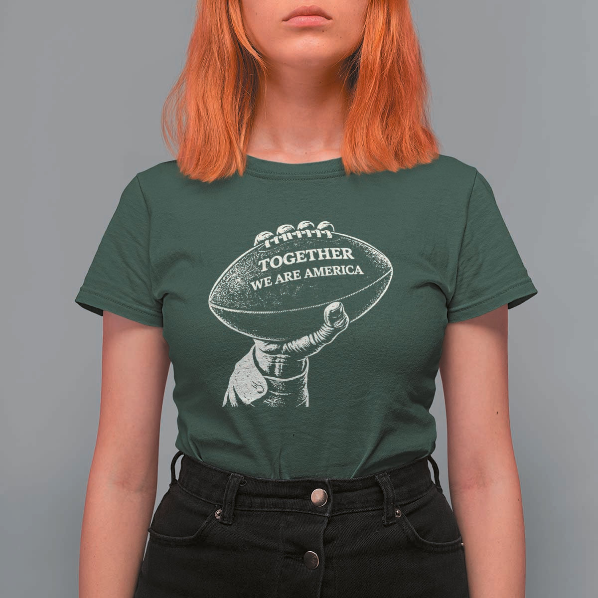 Together We Are America Vintage Football T Shirt For Women Patriotic Sports Pride Bunny Inspirational Quote
