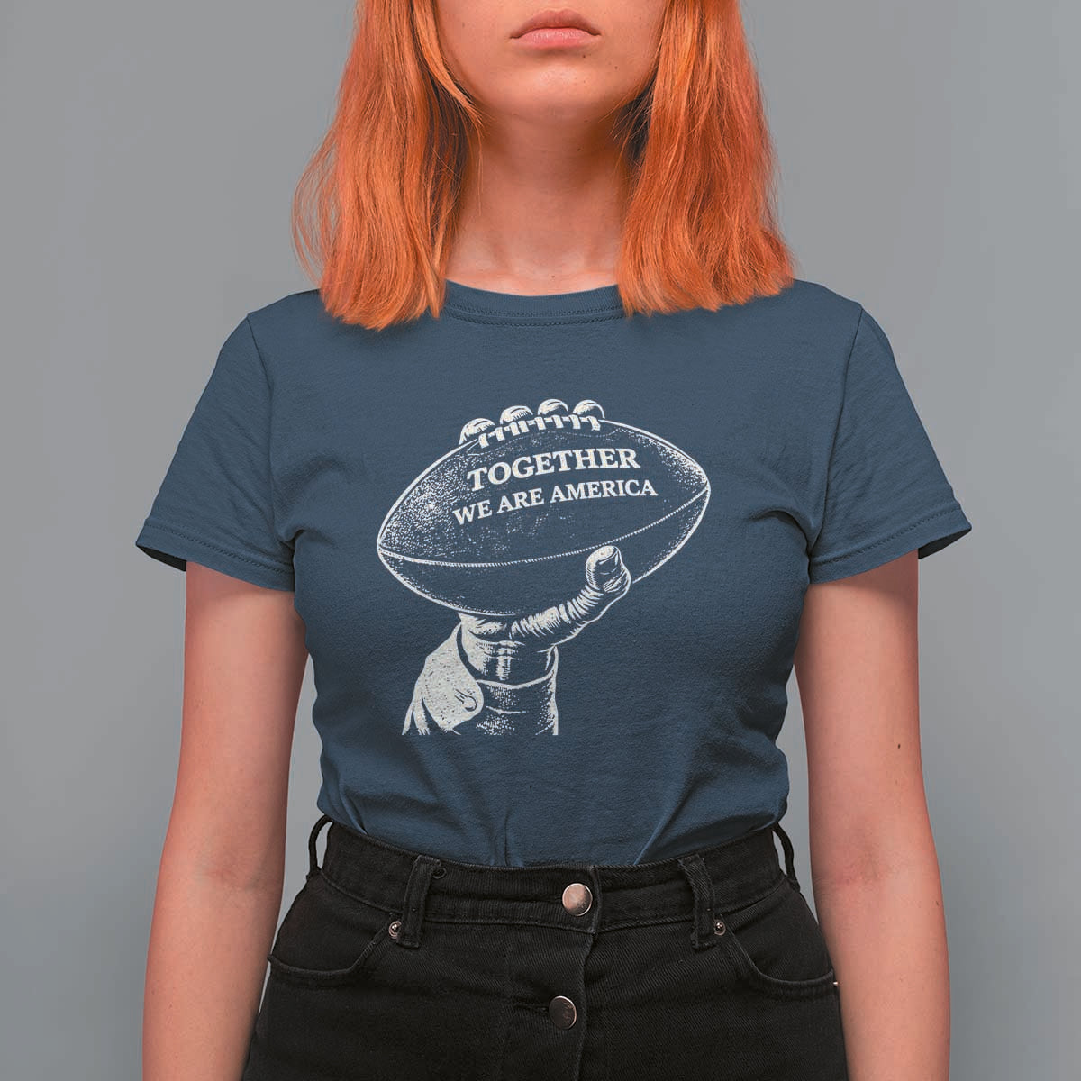 Together We Are America Vintage Football T Shirt For Women Patriotic Sports Pride Bunny Inspirational Quote