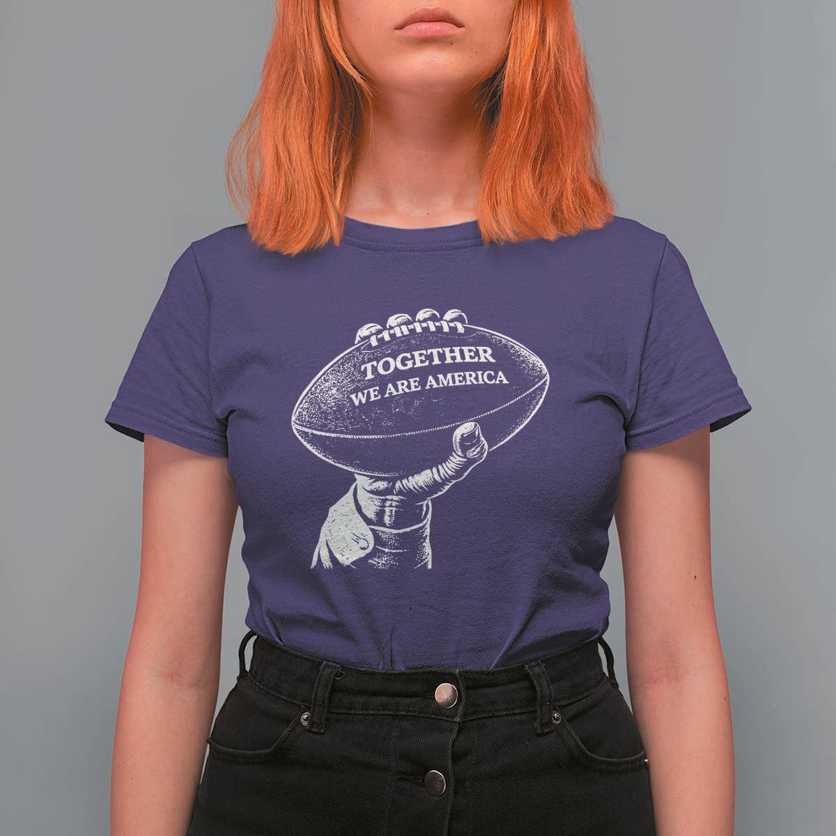 Together We Are America Vintage Football T Shirt For Women Patriotic Sports Pride Bunny Inspirational Quote