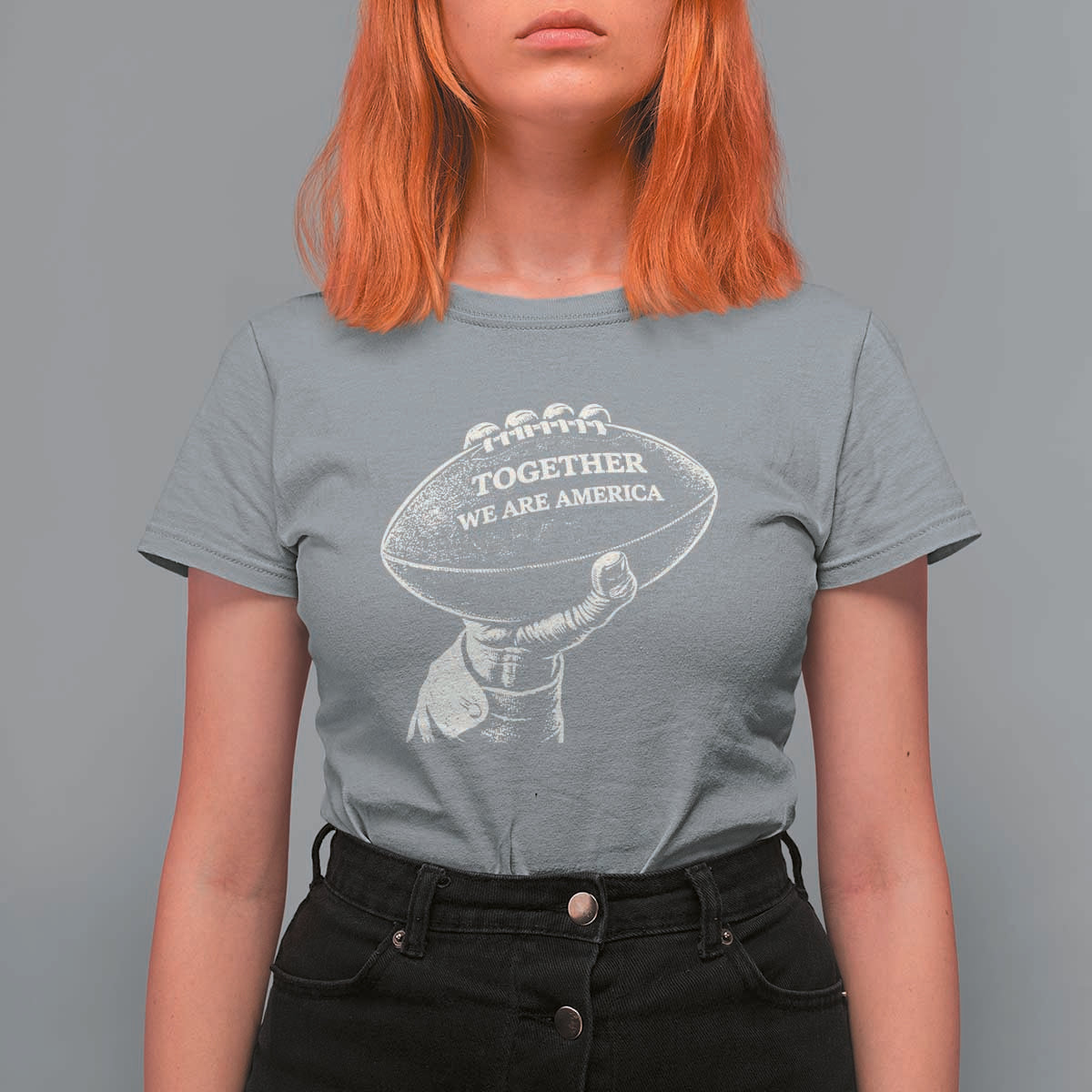 Together We Are America Vintage Football T Shirt For Women Patriotic Sports Pride Bunny Inspirational Quote