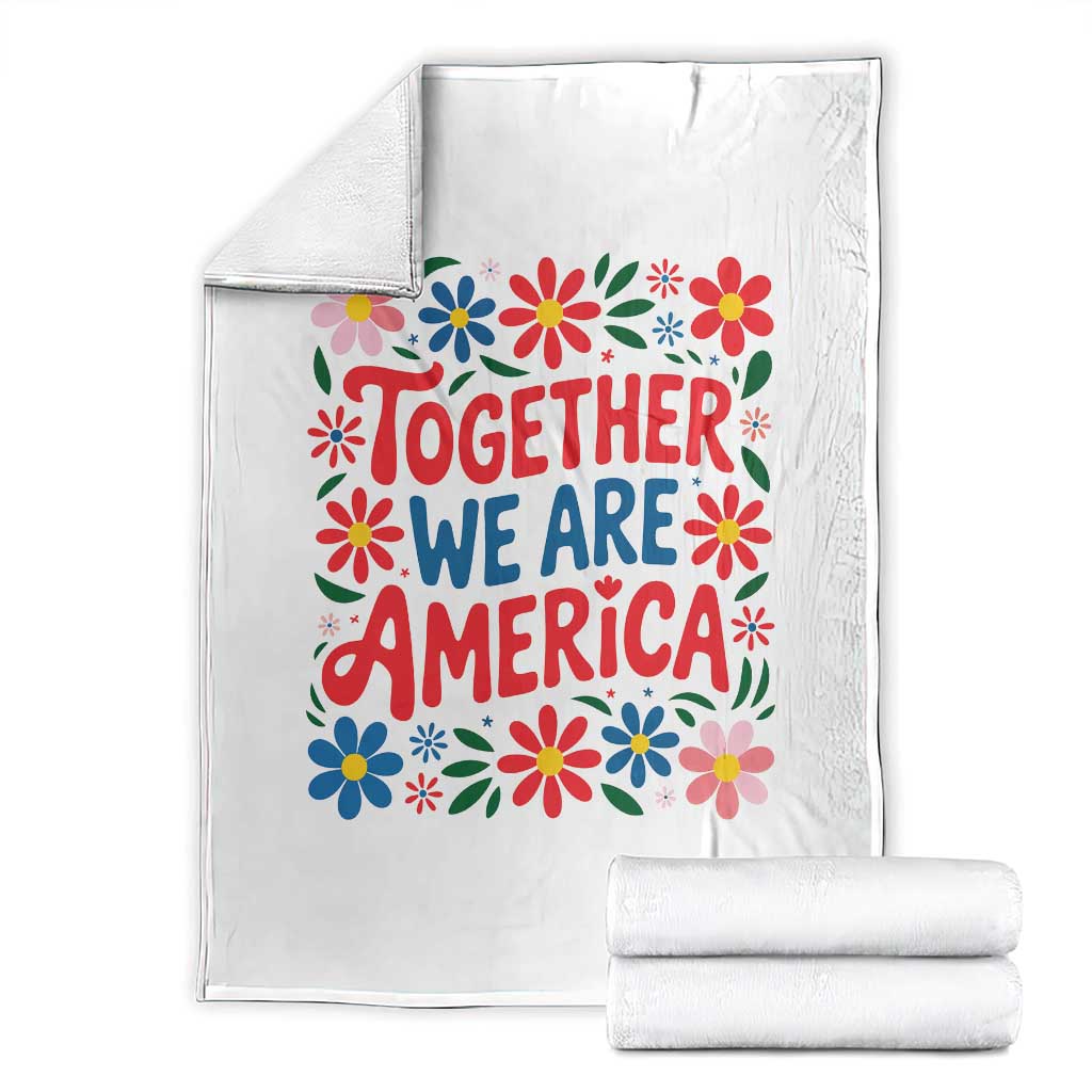 Together We Are America Floral Patriotic Throw Blanket Retro Red White and Blue Bunny Inspirational Quote
