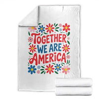 Together We Are America Floral Patriotic Throw Blanket Retro Red White and Blue Bunny Inspirational Quote