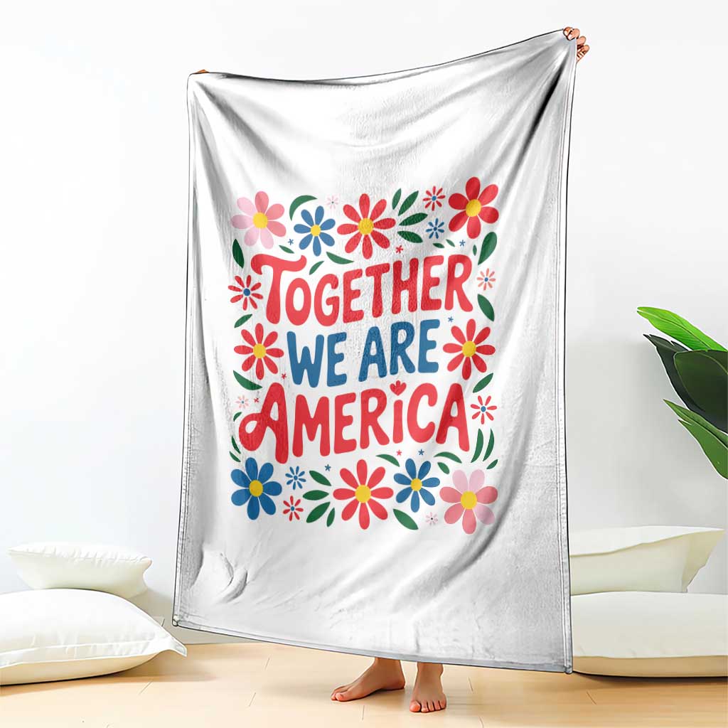 Together We Are America Floral Patriotic Throw Blanket Retro Red White and Blue Bunny Inspirational Quote