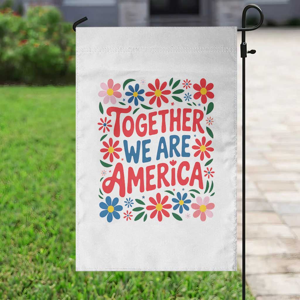 Together We Are America Floral Patriotic Garden Flag Retro Red White and Blue Bunny Inspirational Quote