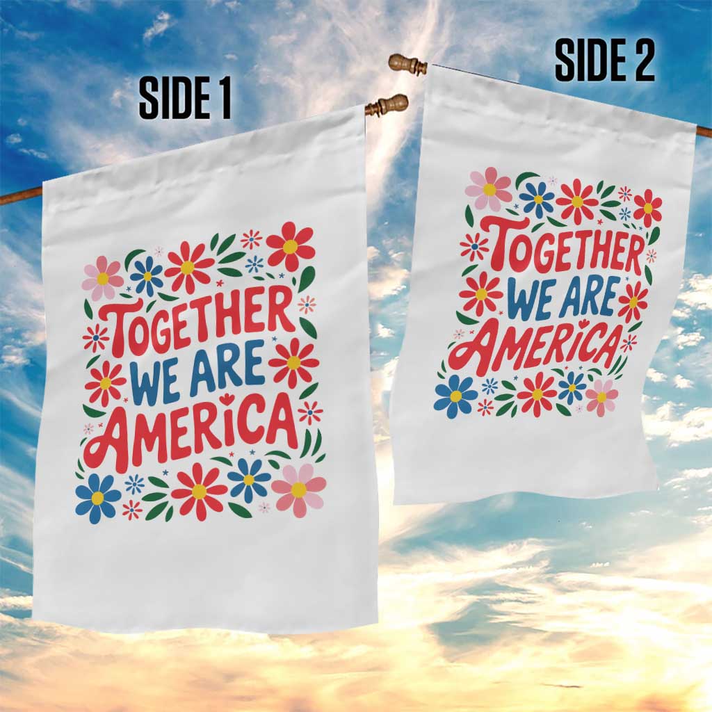 Together We Are America Floral Patriotic Garden Flag Retro Red White and Blue Bunny Inspirational Quote