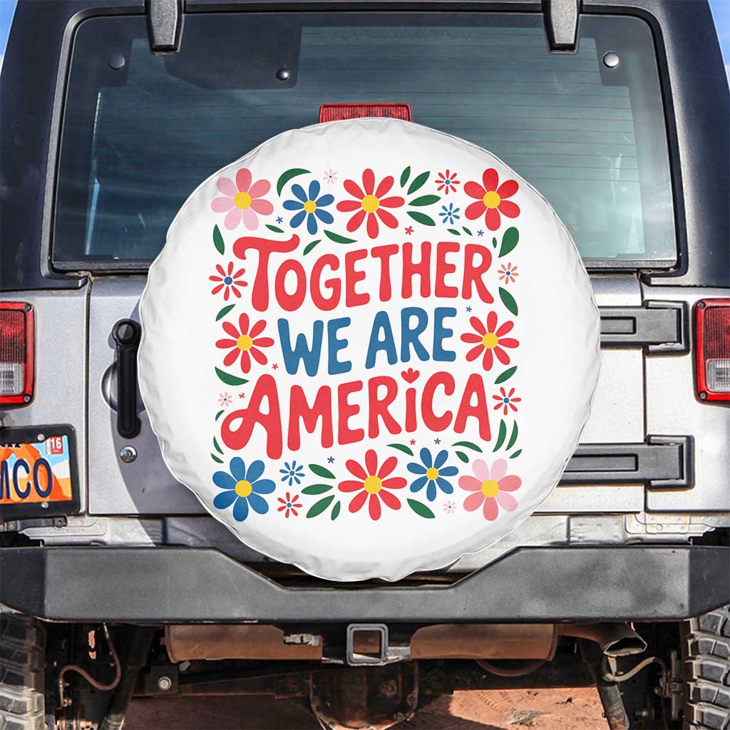 Together We Are America Floral Patriotic Spare Tire Cover Retro Red White and Blue Bunny Inspirational Quote
