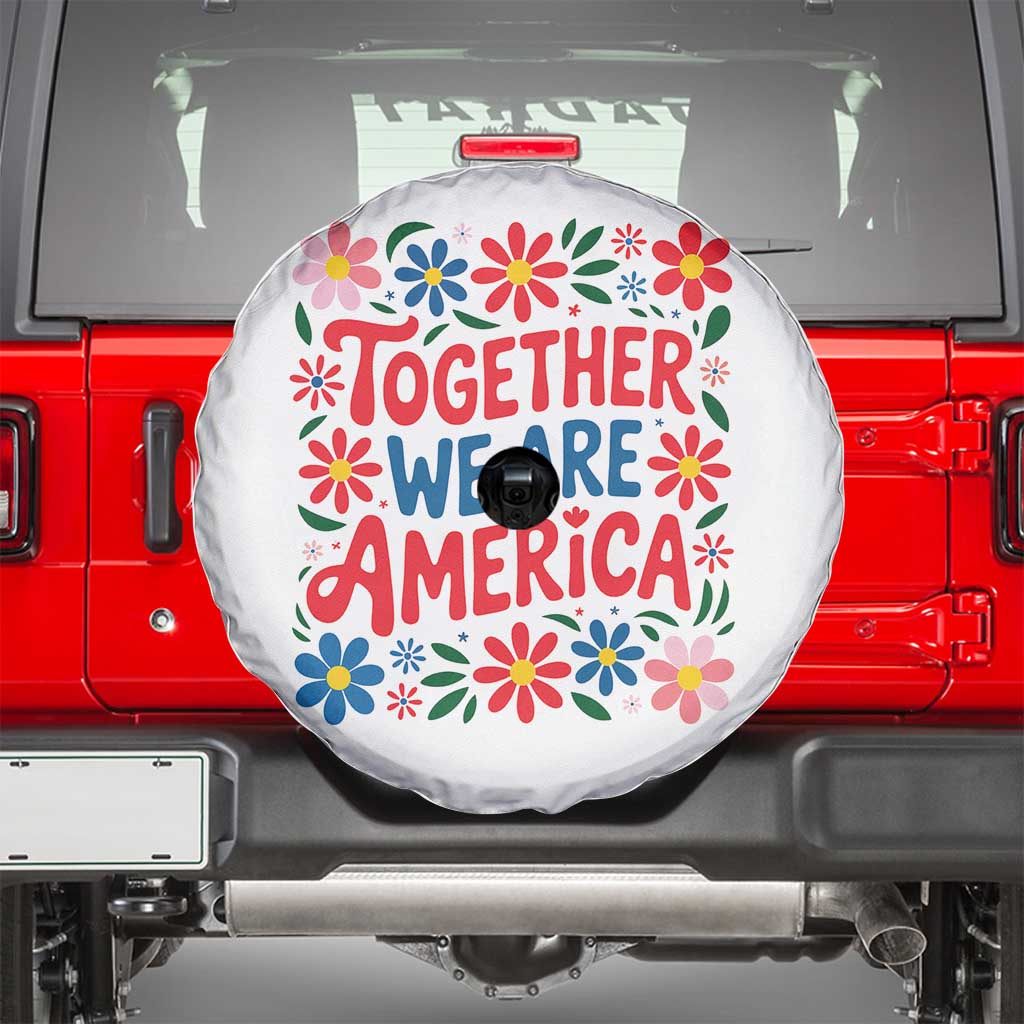 Together We Are America Floral Patriotic Spare Tire Cover Retro Red White and Blue Bunny Inspirational Quote