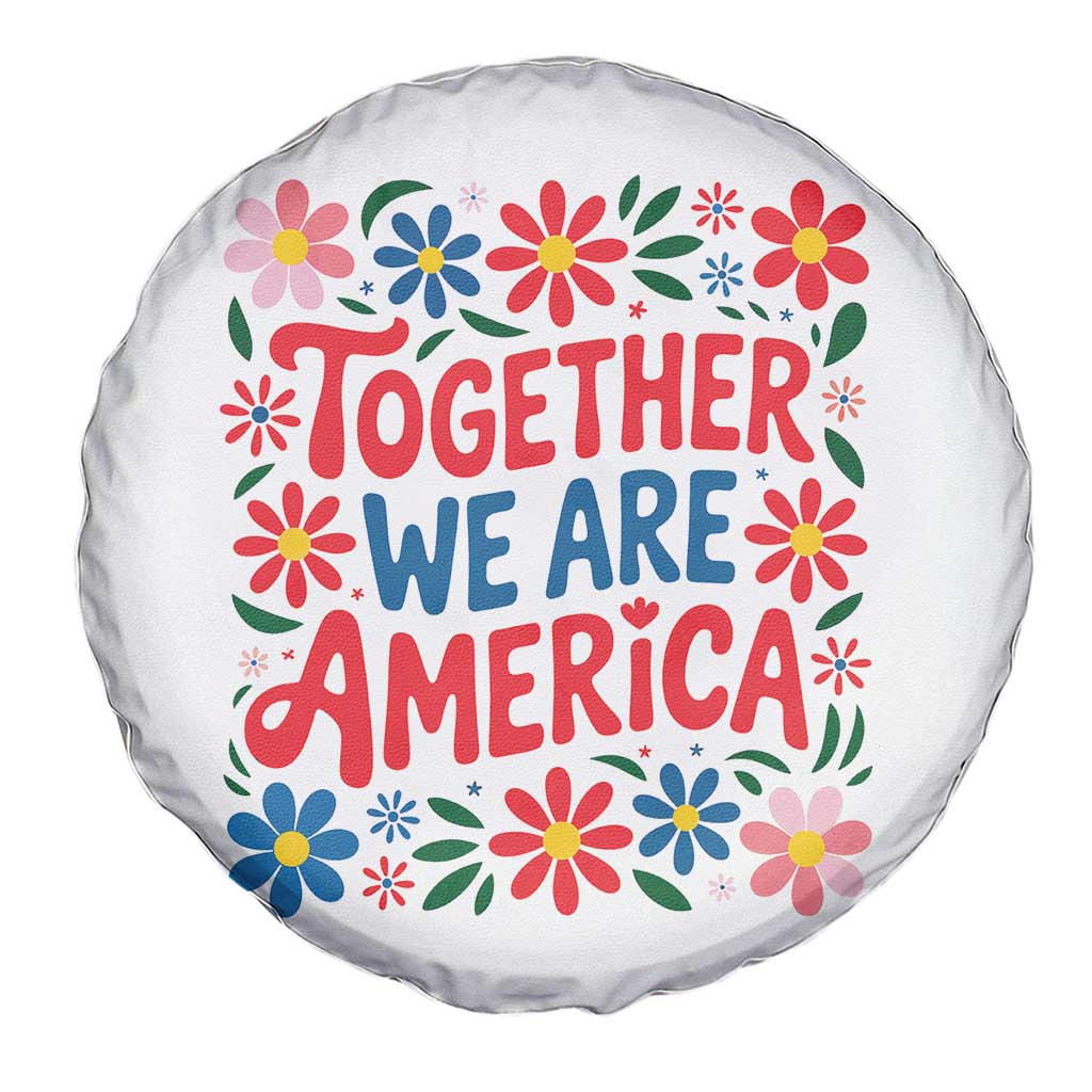 Together We Are America Floral Patriotic Spare Tire Cover Retro Red White and Blue Bunny Inspirational Quote