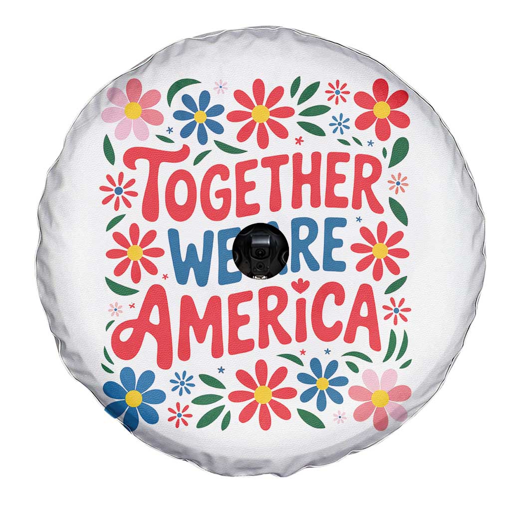 Together We Are America Floral Patriotic Spare Tire Cover Retro Red White and Blue Bunny Inspirational Quote