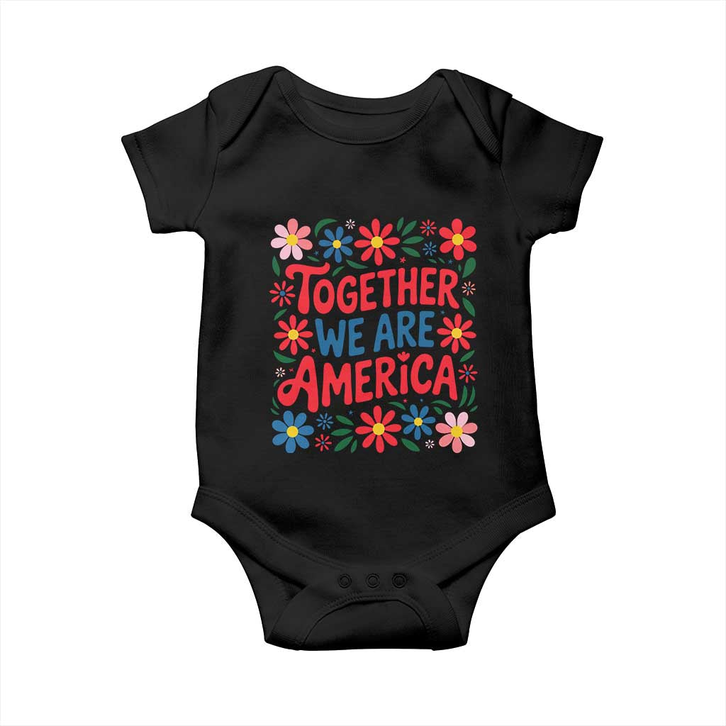 Together We Are America Floral Patriotic Baby Onesie Retro Red White and Blue Bunny Inspirational Quote