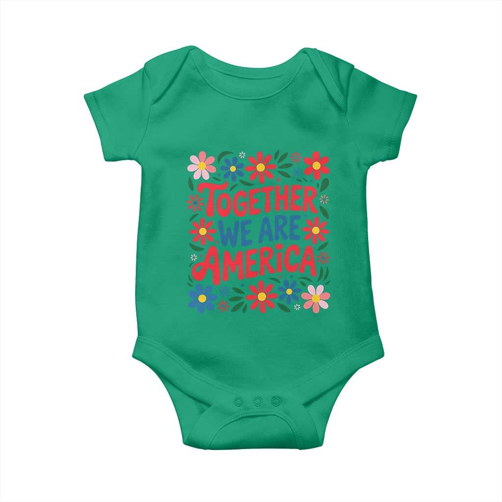 Together We Are America Floral Patriotic Baby Onesie Retro Red White and Blue Bunny Inspirational Quote